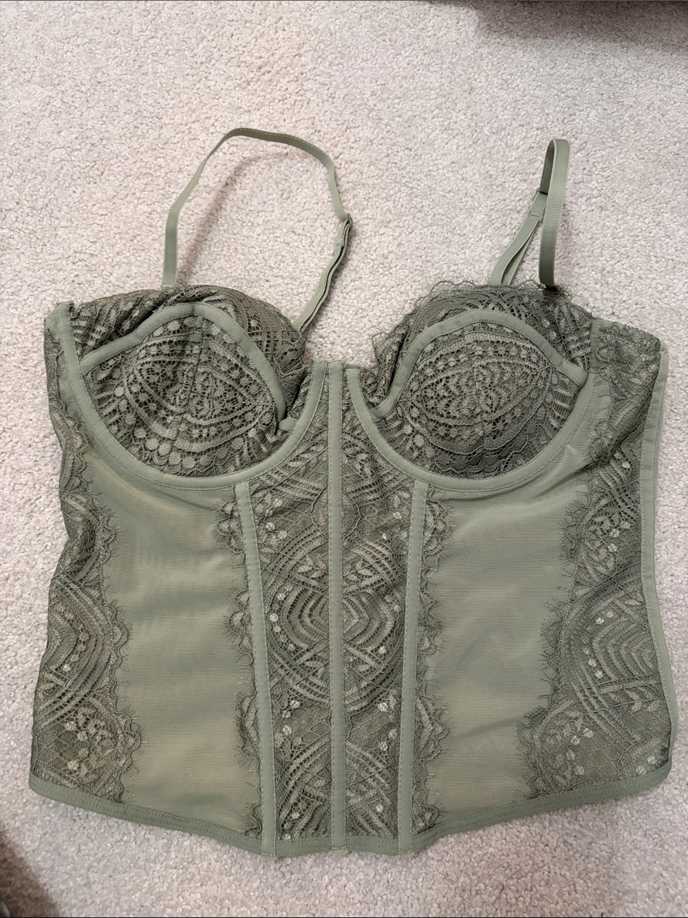 Garage Olive Green Lace Bustier Top